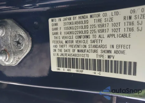 2008 Honda Cr-V Ex z USA, uszkodzony, nr VIN JHLRE48548C010270